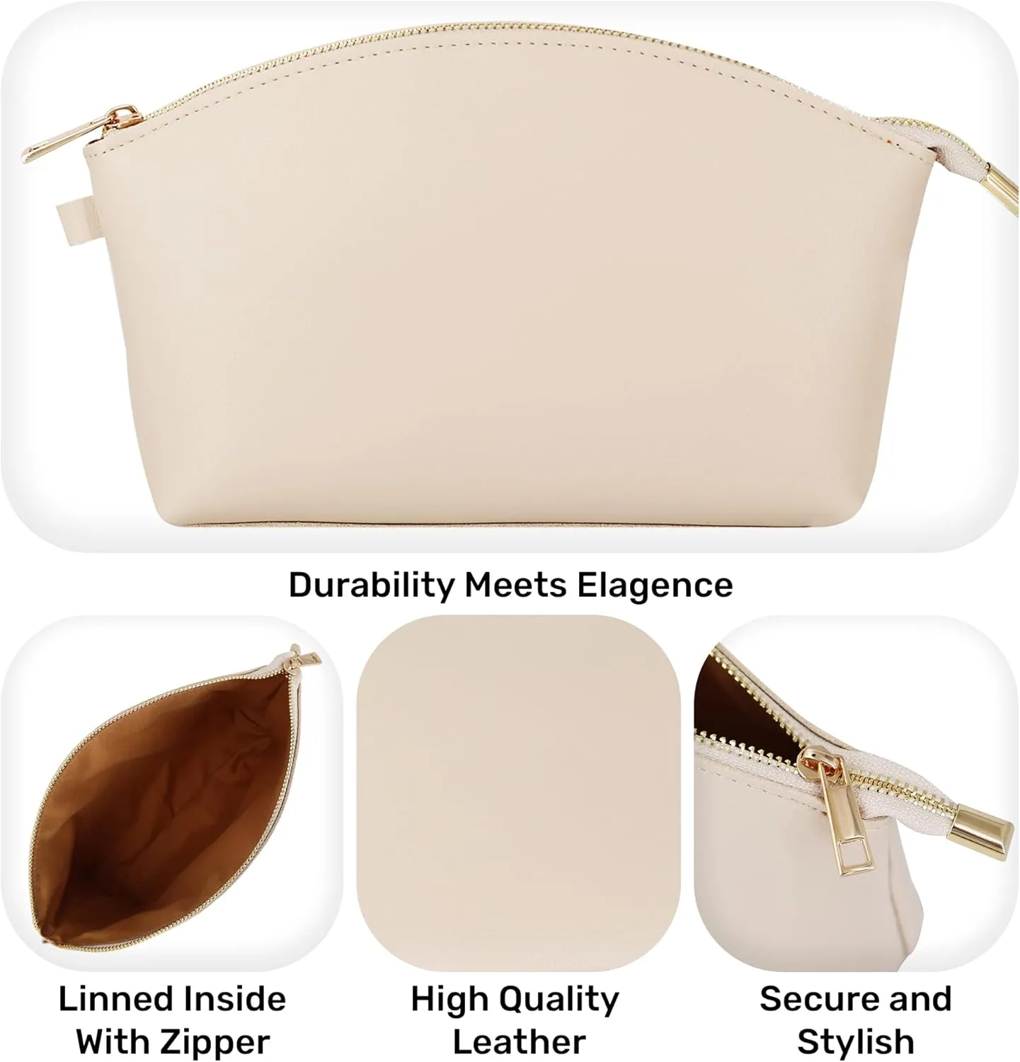 HIFA Leather Makeup Bag, Travel Makeup Bag -Perfect Size, Top Zipper Closure, Lined Inside- Makeup Case, Makeup Organizer Bag