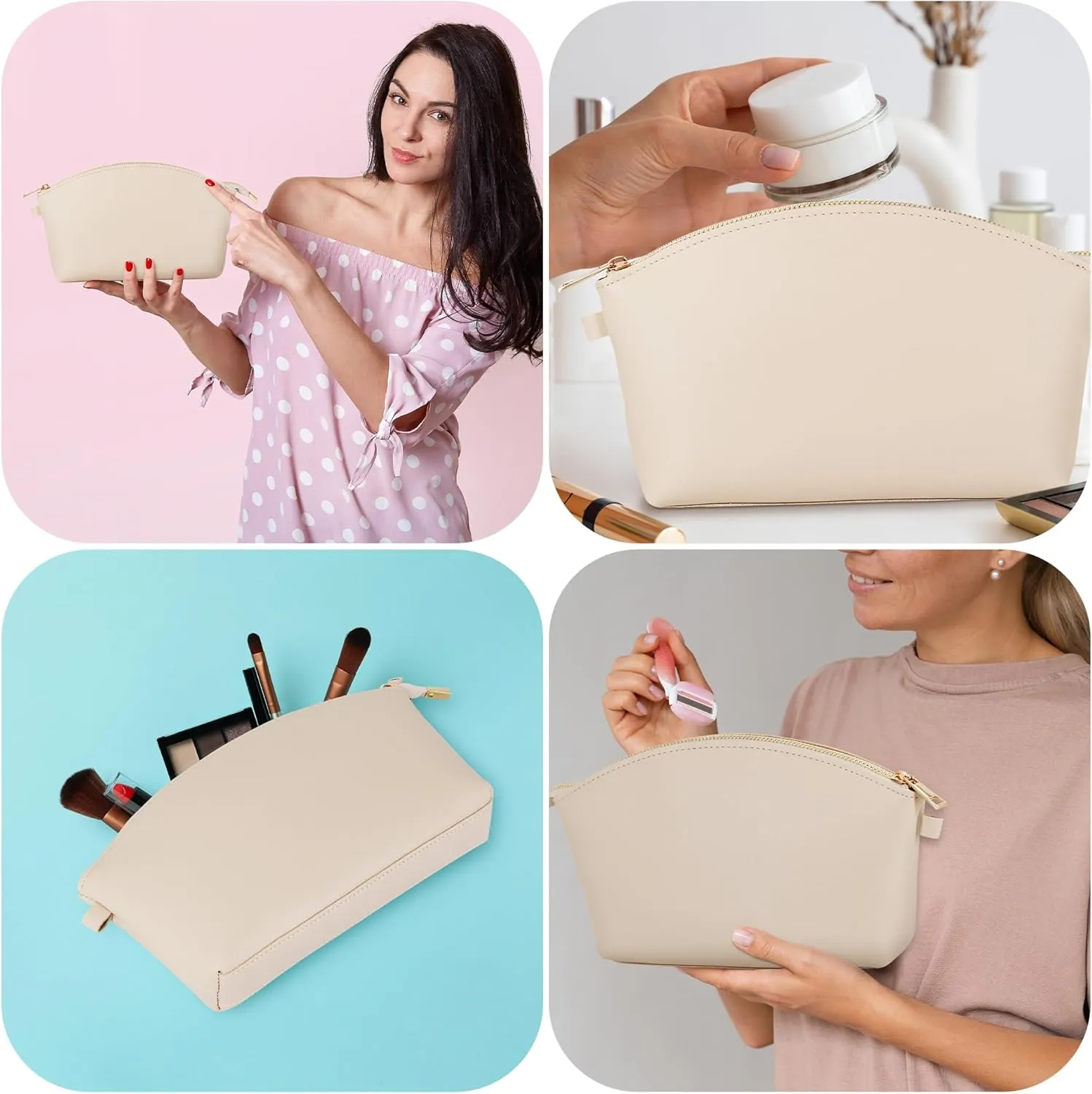 HIFA Leather Makeup Bag, Travel Makeup Bag -Perfect Size, Top Zipper Closure, Lined Inside- Makeup Case, Makeup Organizer Bag