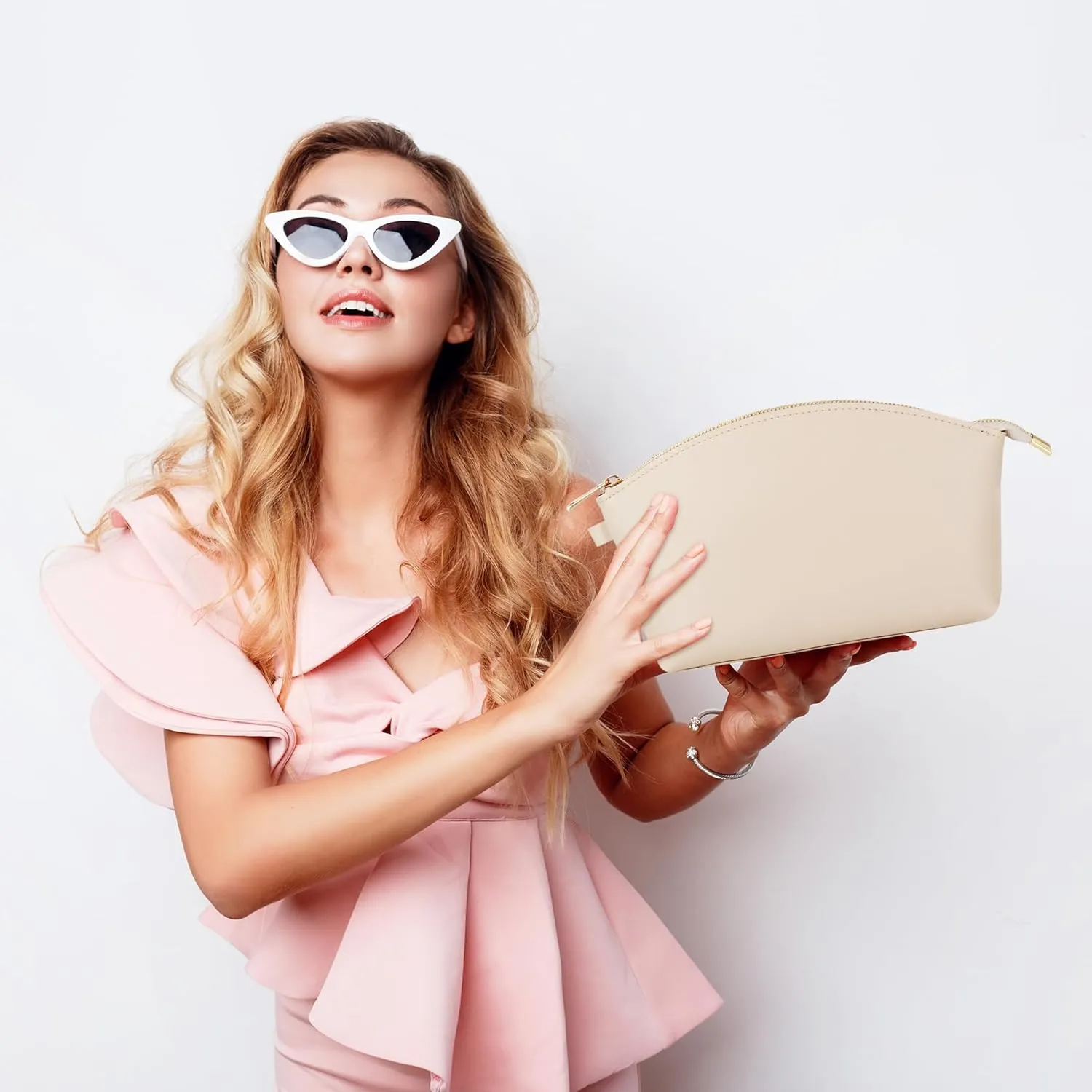 HIFA Leather Makeup Bag, Travel Makeup Bag -Perfect Size, Top Zipper Closure, Lined Inside- Makeup Case, Makeup Organizer Bag