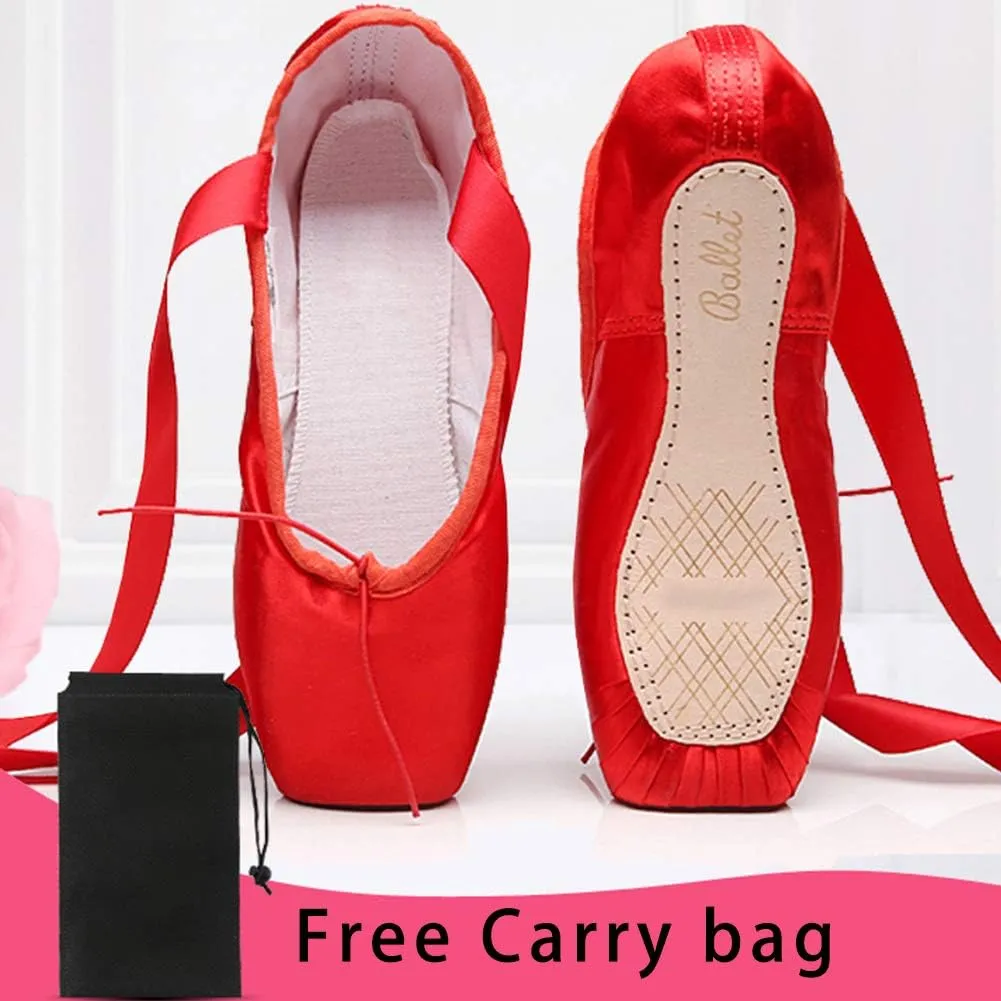 HIPPOSEUS Ballet Pointe Shoes for Women Girls Professional Ballet Dance Slippers with Ribbon