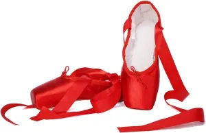 HIPPOSEUS Ballet Pointe Shoes for Women Girls Professional Ballet Dance Slippers with Ribbon