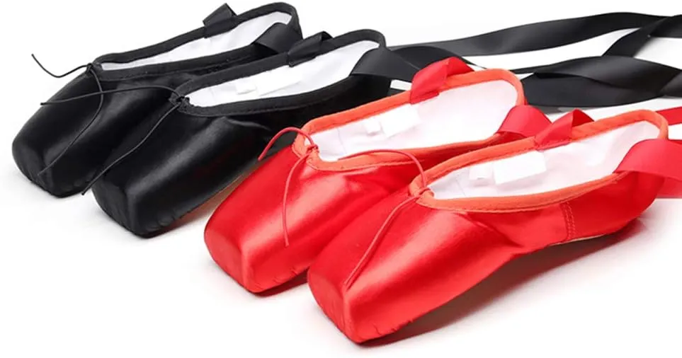 HIPPOSEUS Ballet Pointe Shoes for Women Girls Professional Ballet Dance Slippers with Ribbon