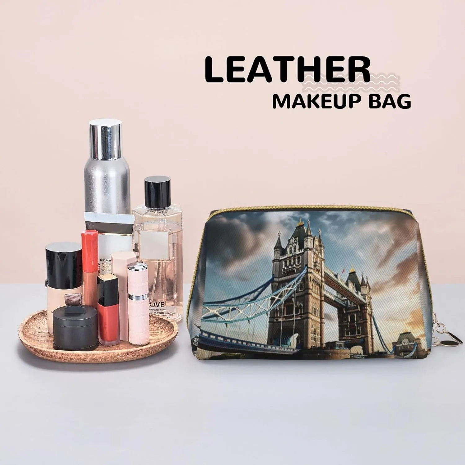 Historic Old Tower Bridge London Travel Toiletry Organizer, Portable Makeup Bag For Women