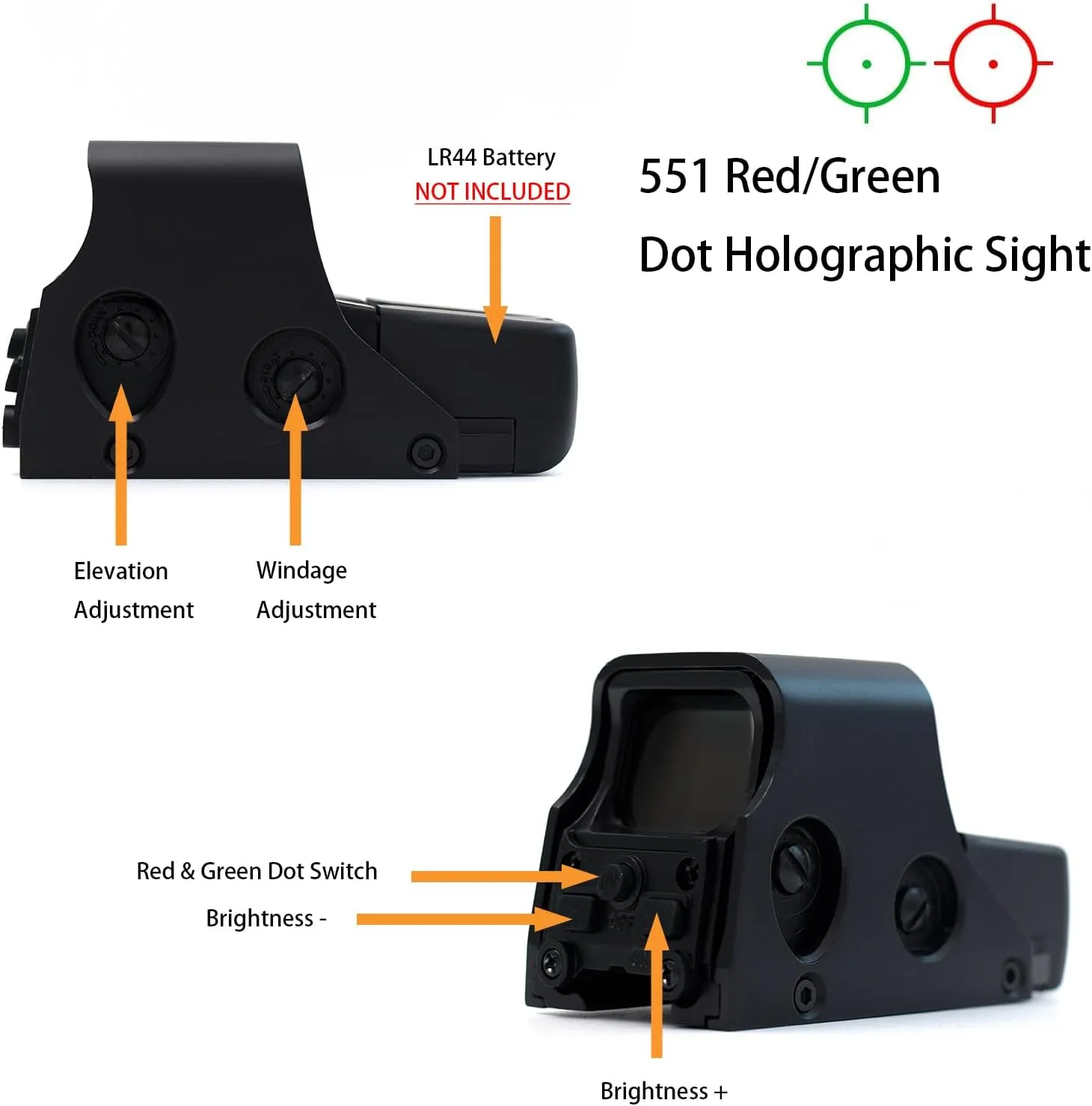 Holographic Sight 551 552 553 556 558 Red Green Dot Holo Sight Metal Scope 10 Levels Brightness Adjustment Holographic Sight