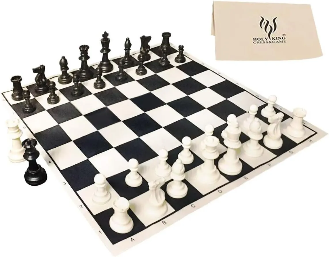 HOLYKING 19" Tournament Cloth Chess Board Set - Portable Travel Pocket Chess Game Set Roll Up Combination- Beginner Chess Set for Kids and Adults