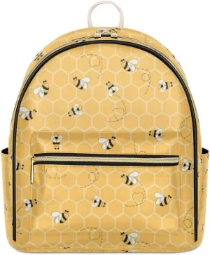 Honey Bees Mini Backpack Purse for Women Girls Bee Bumblebee Small PU Leather Designer Ladies Shoulder Bag Travel Fashion Daypack