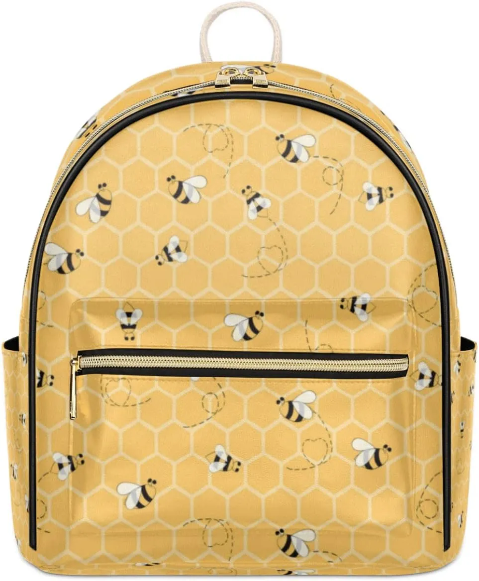 Honey Bees Mini Backpack Purse for Women Girls Bee Bumblebee Small PU Leather Designer Ladies Shoulder Bag Travel Fashion Daypack