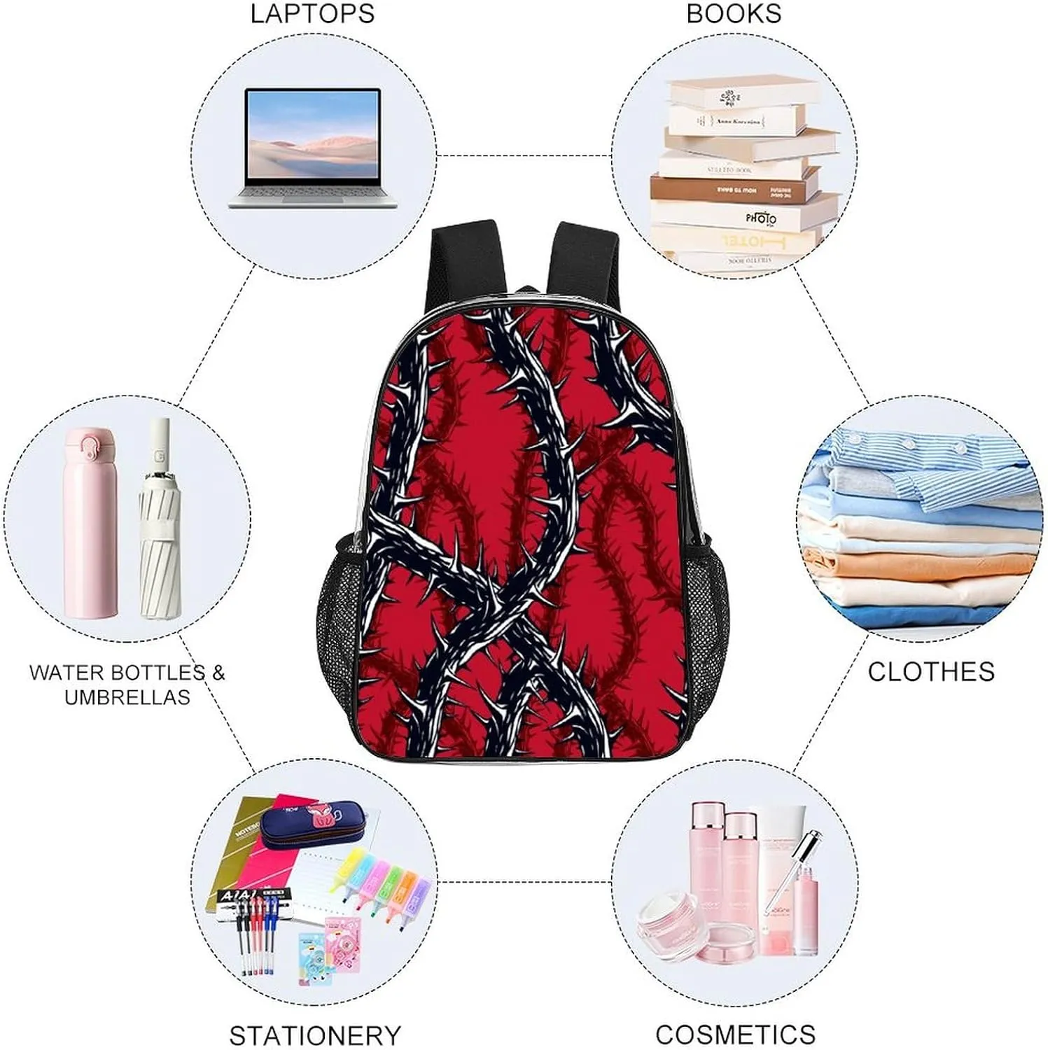 Horror Blackthorn Branches Thorns Clear Backpack PVC Water Resistant Hiking Business Travel Transparent Durable Daypack for Women Men 43x32x13cm