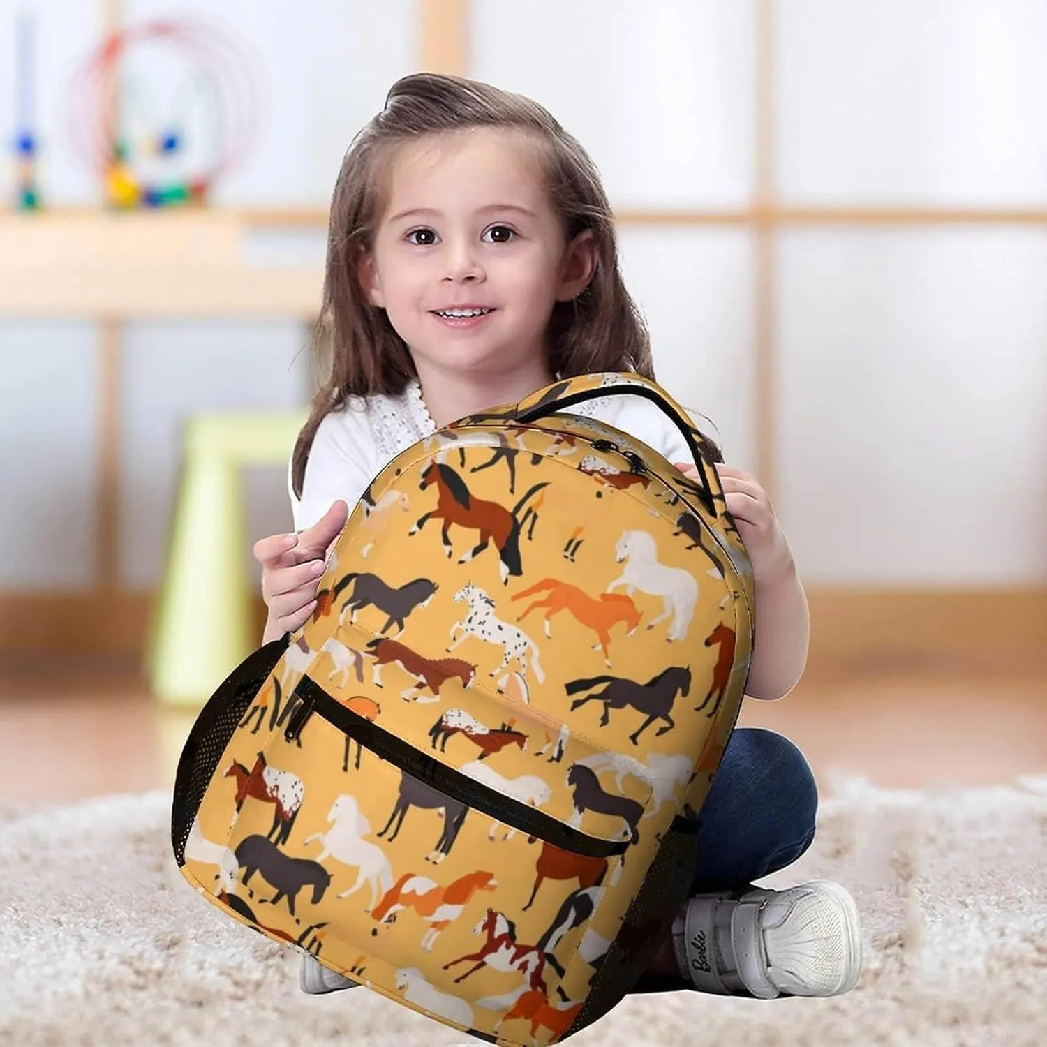 Horse School Backpack for Kids Girls Boys, 16 Inch Cute Horses Themed Bookbag, Personality School Backpack for Students Children, Lightweight, Large Capacity