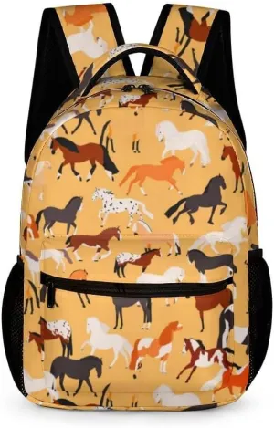 Horse School Backpack for Kids Girls Boys, 16 Inch Cute Horses Themed Bookbag, Personality School Backpack for Students Children, Lightweight, Large Capacity