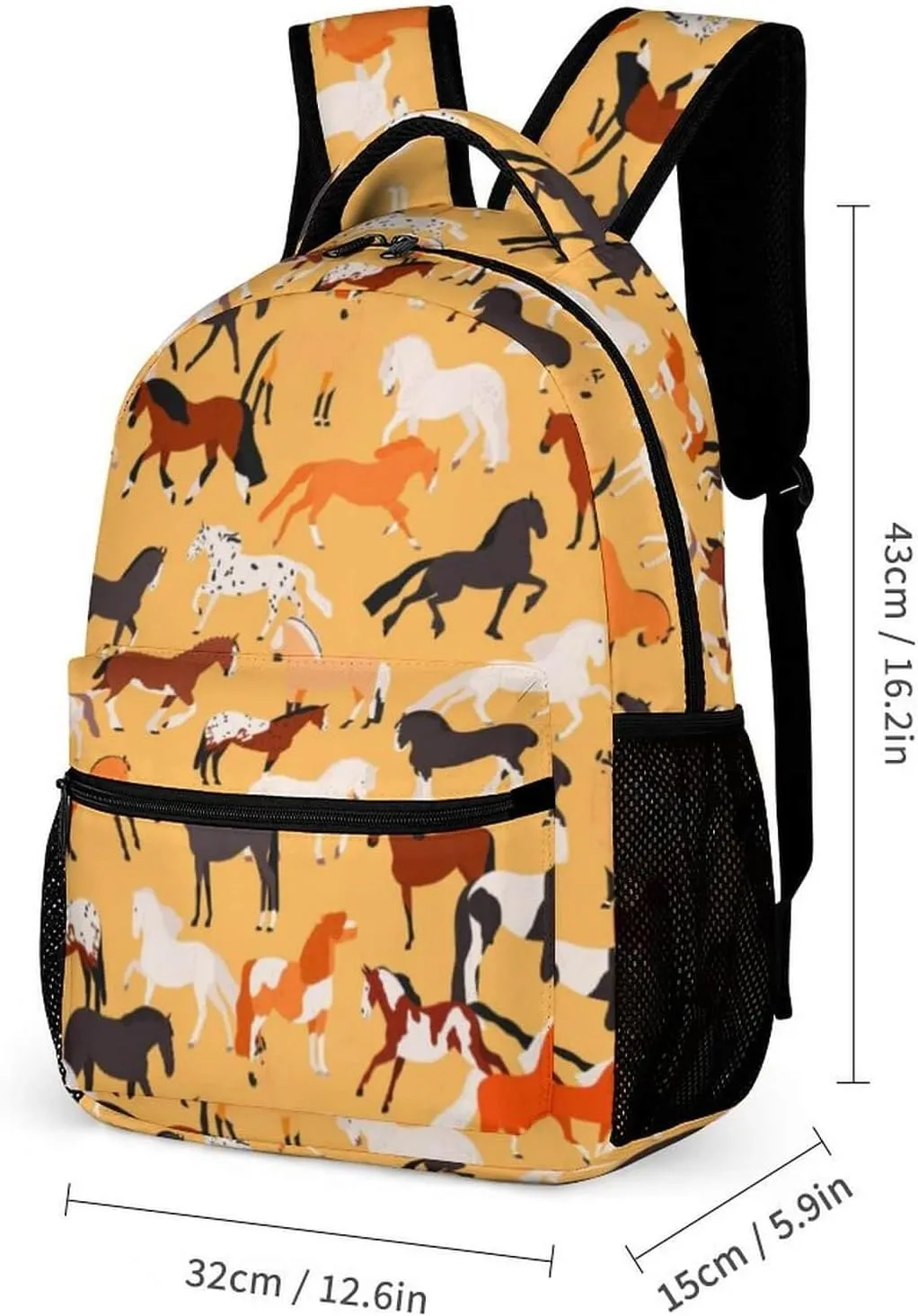 Horse School Backpack for Kids Girls Boys, 16 Inch Cute Horses Themed Bookbag, Personality School Backpack for Students Children, Lightweight, Large Capacity