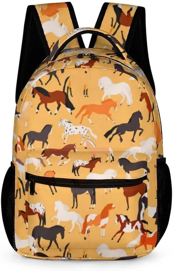 Horse School Backpack for Kids Girls Boys, 16 Inch Cute Horses Themed Bookbag, Personality School Backpack for Students Children, Lightweight, Large Capacity