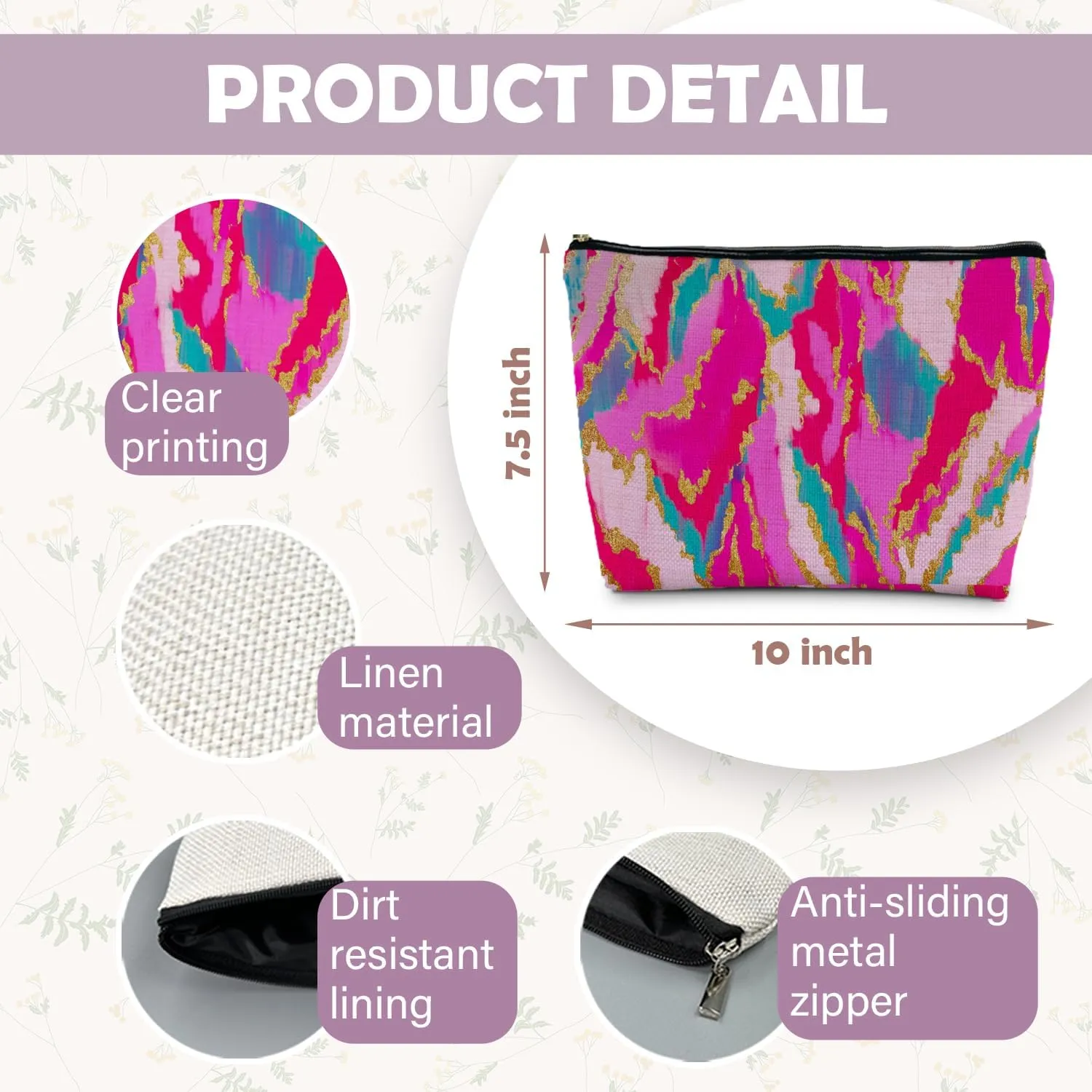Hot Pink Teal Gold Painting Cosmetic Bag, Colorful Marble Makeup Bag for Women, Preppy Makeup Bag, Toiletry Bag, Preppy Stuff, Aesthetic Makeup Bag, Preppy Gifts for Women, bright-colored