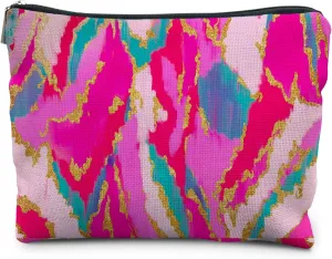 Hot Pink Teal Gold Painting Cosmetic Bag, Colorful Marble Makeup Bag for Women, Preppy Makeup Bag, Toiletry Bag, Preppy Stuff, Aesthetic Makeup Bag, Preppy Gifts for Women, bright-colored