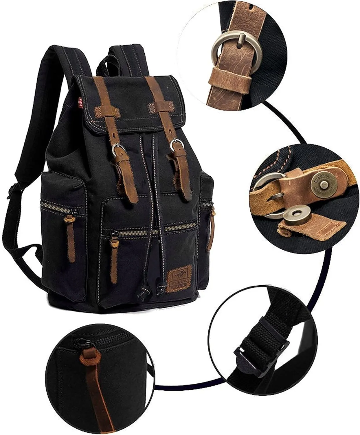HuaChen Vintage Canvas Backpack, Large Capacity Travel Rucksack for Men Women,Hiking, Camping, School, and Outdoor Activities