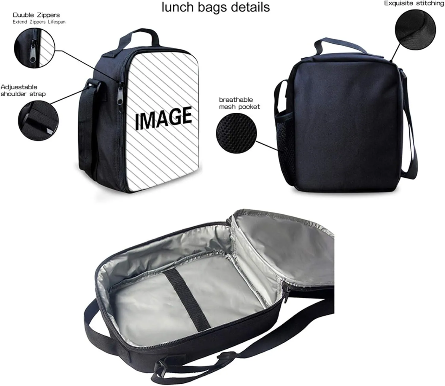HUGS IDEA 3-Piece Kid Backpack Black Horse School Bags Set Cute 3 in 1 Backpack Schoolbag with Lunch Box and Pencil Case for Girls Boys