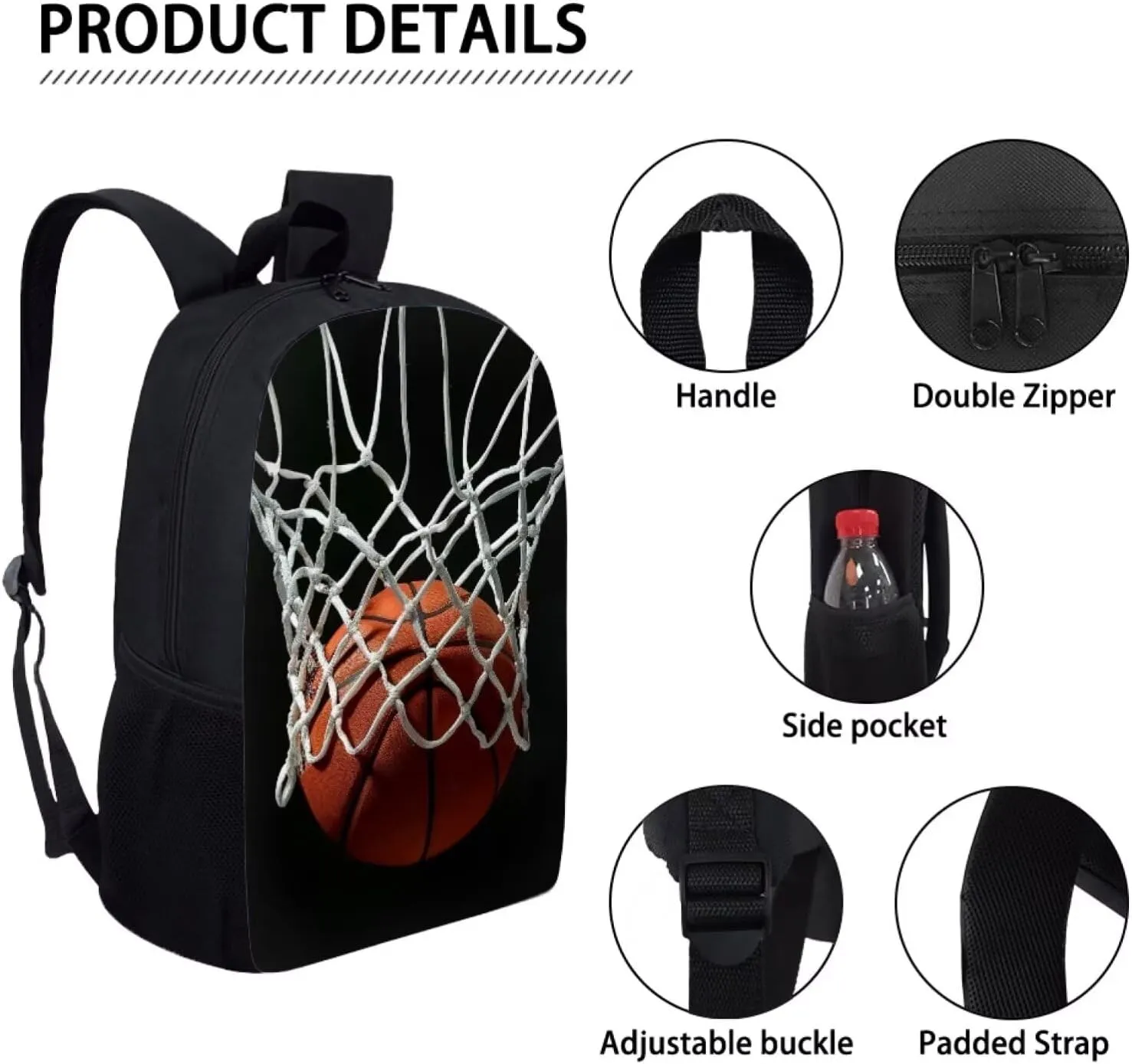 HUGS IDEA Basketball School Backpack for Boys Elementary Students Middle High Students Shoulder Bagpack Knapsack 17 Inches