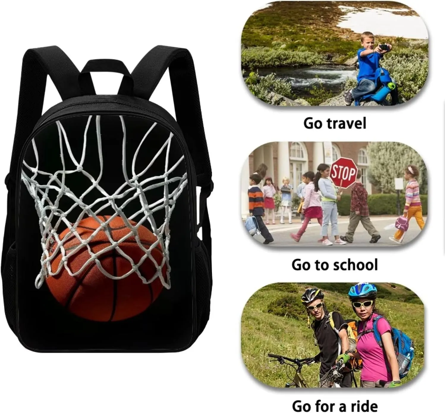 HUGS IDEA Basketball School Backpack for Boys Elementary Students Middle High Students Shoulder Bagpack Knapsack 17 Inches