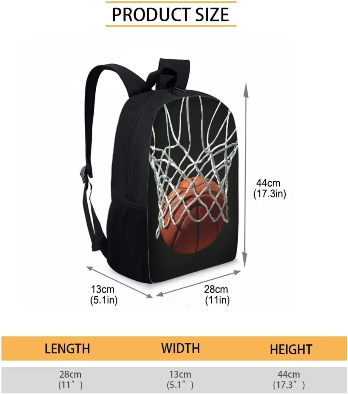 HUGS IDEA Basketball School Backpack for Boys Elementary Students Middle High Students Shoulder Bagpack Knapsack 17 Inches