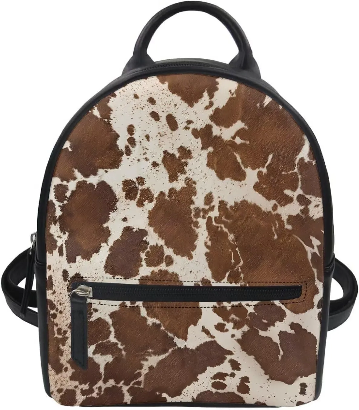 HUGS IDEA Brown Cow Print Small Leather Backpack Purse for Women Cute Mini Shoulder Daypack with Adjustable Straps Multipurpose Pouch