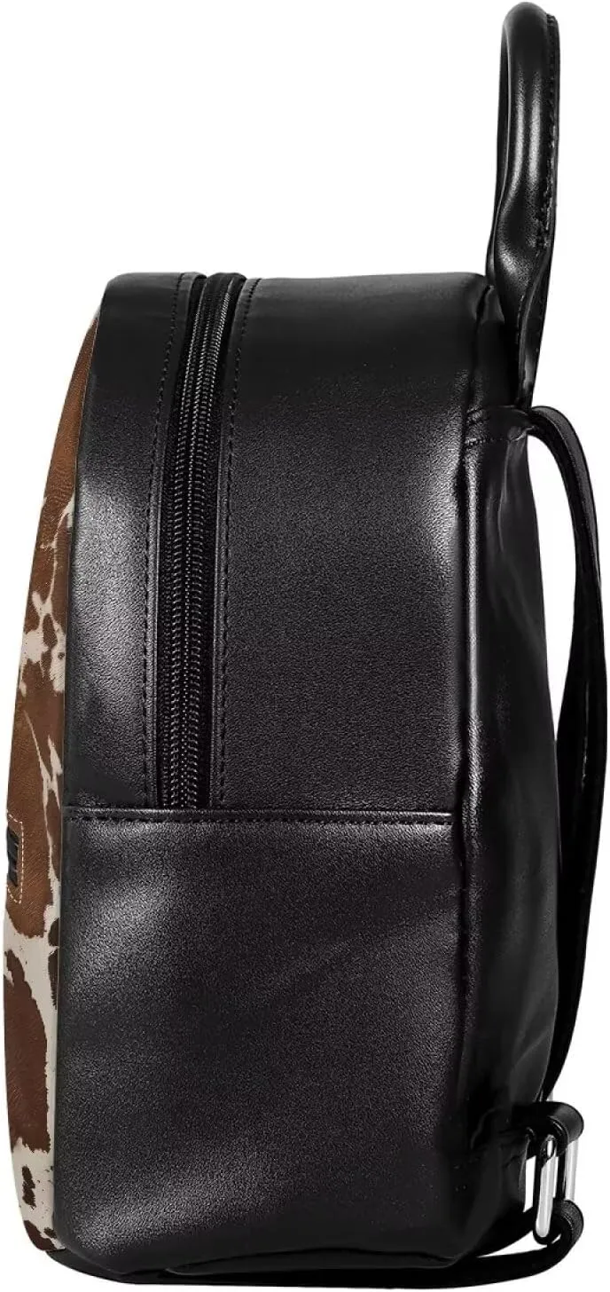 HUGS IDEA Brown Cow Print Small Leather Backpack Purse for Women Cute Mini Shoulder Daypack with Adjustable Straps Multipurpose Pouch