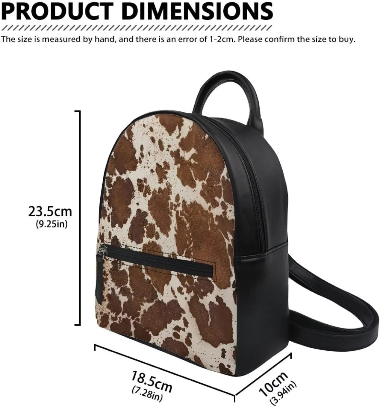 HUGS IDEA Brown Cow Print Small Leather Backpack Purse for Women Cute Mini Shoulder Daypack with Adjustable Straps Multipurpose Pouch