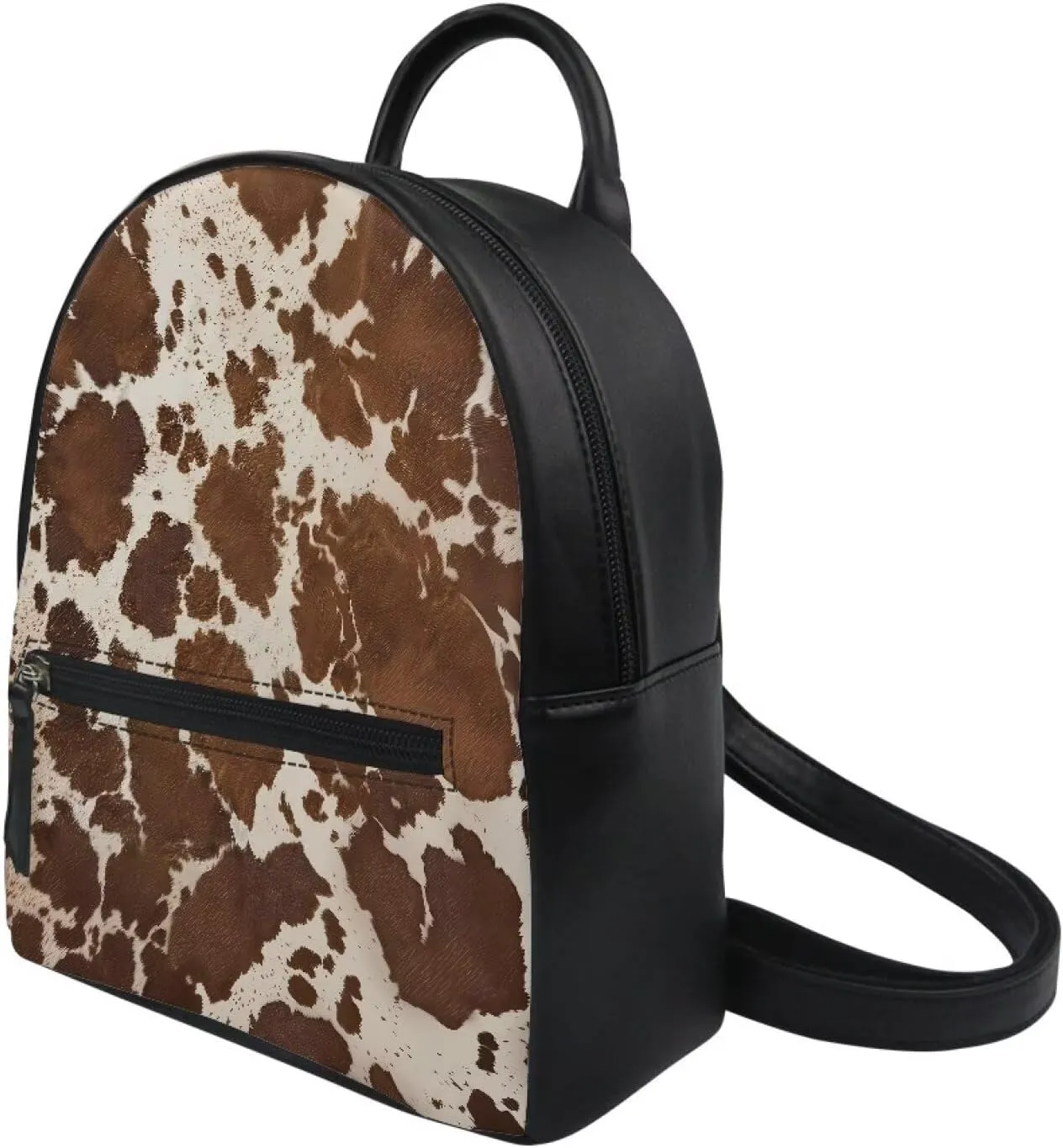 HUGS IDEA Brown Cow Print Small Leather Backpack Purse for Women Cute Mini Shoulder Daypack with Adjustable Straps Multipurpose Pouch