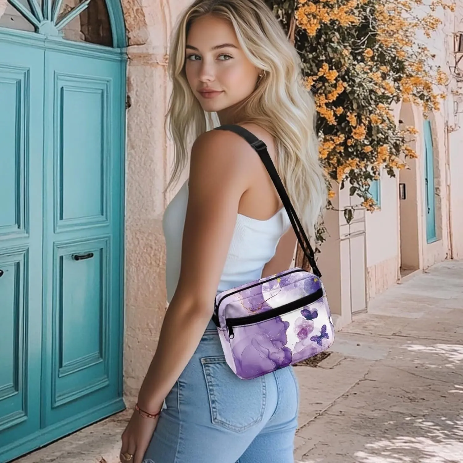HUGS IDEA Canvas Crossbody Bag for Women Shoulder Bag with Zipper Pockets Cell Phone Bag