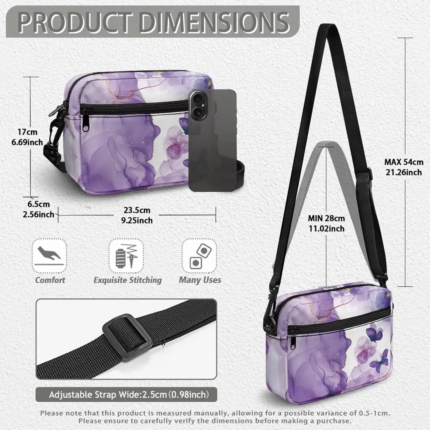 HUGS IDEA Canvas Crossbody Bag for Women Shoulder Bag with Zipper Pockets Cell Phone Bag