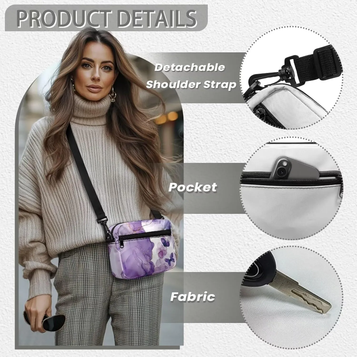 HUGS IDEA Canvas Crossbody Bag for Women Shoulder Bag with Zipper Pockets Cell Phone Bag
