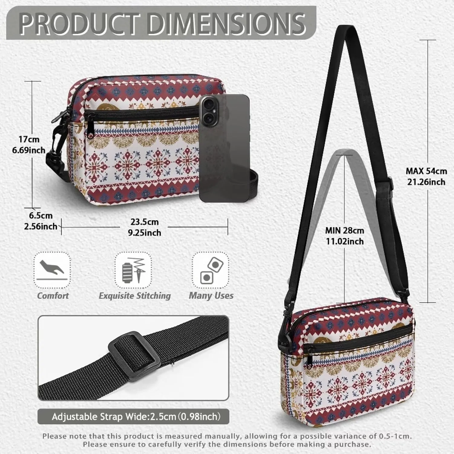 HUGS IDEA Canvas Crossbody Bag for Women Shoulder Bag with Zipper Pockets Cell Phone Bag