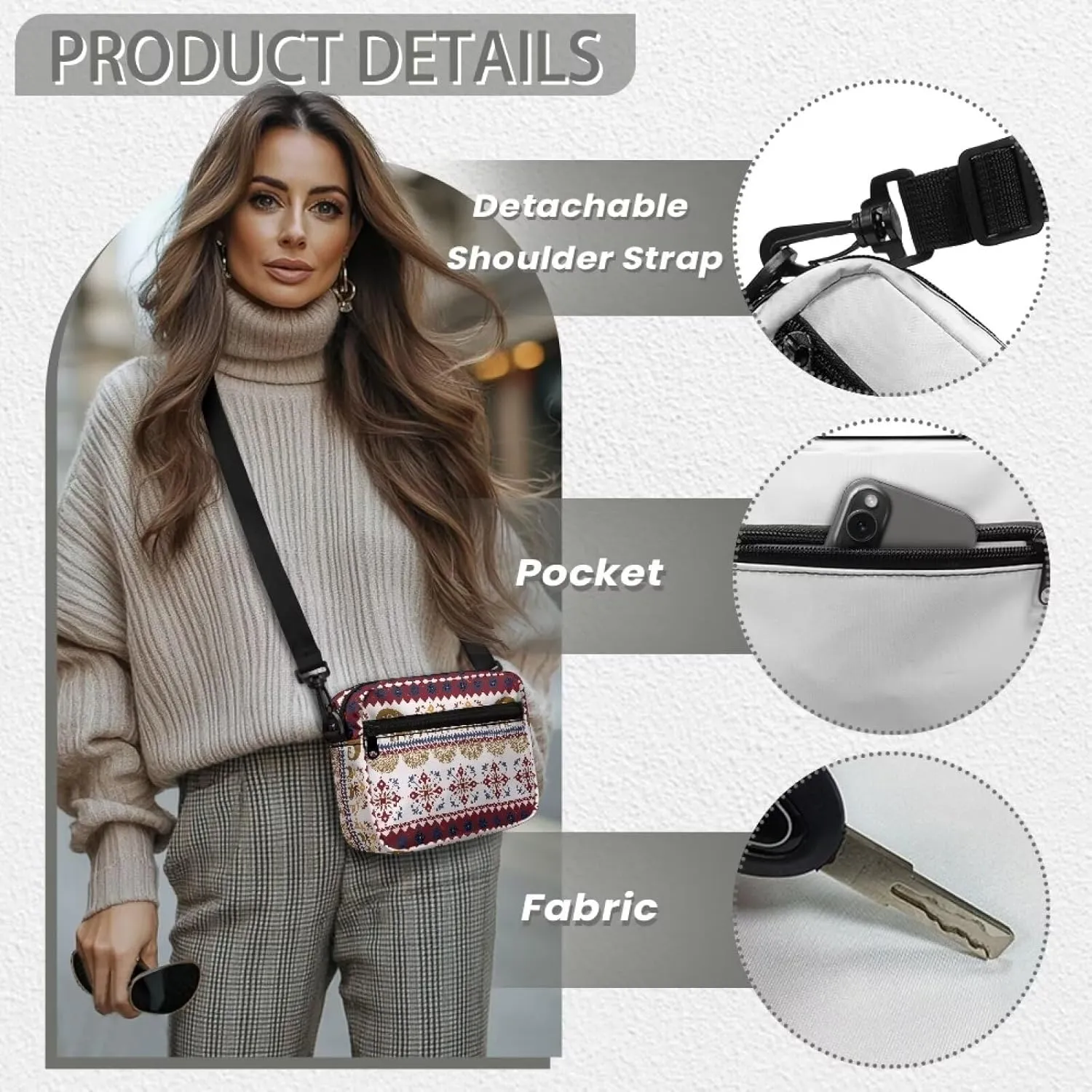 HUGS IDEA Canvas Crossbody Bag for Women Shoulder Bag with Zipper Pockets Cell Phone Bag