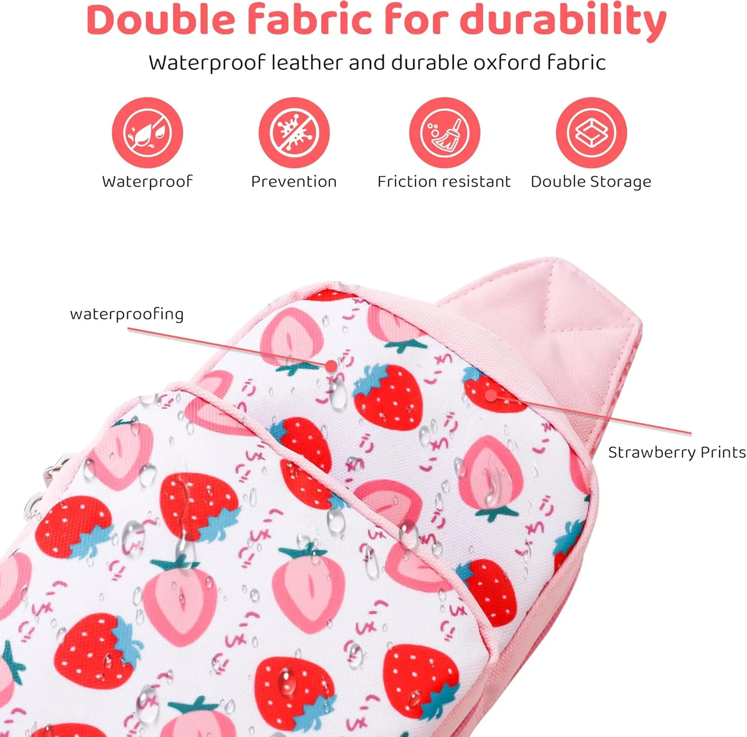HYPERCASE Pink Strawberry Carrying Travel Bag for Nintendo Switch/OLED/Lite, Cute Sling Crossbody Backpack with 2 Pockets for Switch Console, Dock, Joycon & Accessories Storage with 2 Thump Caps