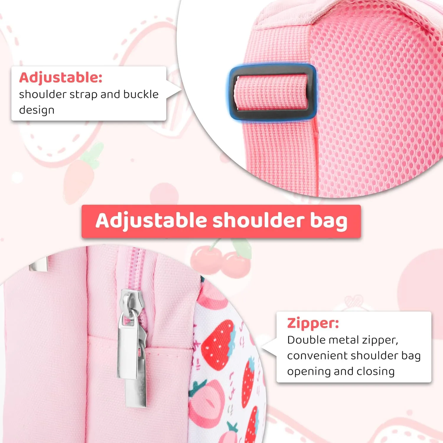 HYPERCASE Pink Strawberry Carrying Travel Bag for Nintendo Switch/OLED/Lite, Cute Sling Crossbody Backpack with 2 Pockets for Switch Console, Dock, Joycon & Accessories Storage with 2 Thump Caps