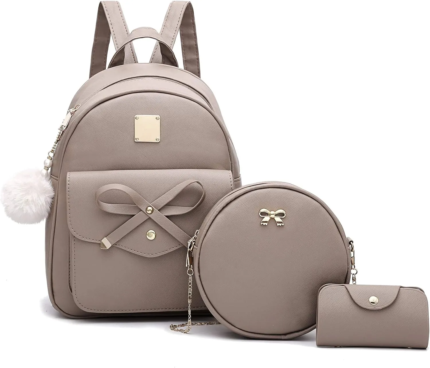 I IHAYNER Girls Bowknot 3-Pieces Fahsion Leather Backpack Backpack Purse for Women Rucksack for Ladies Shoulder Bag