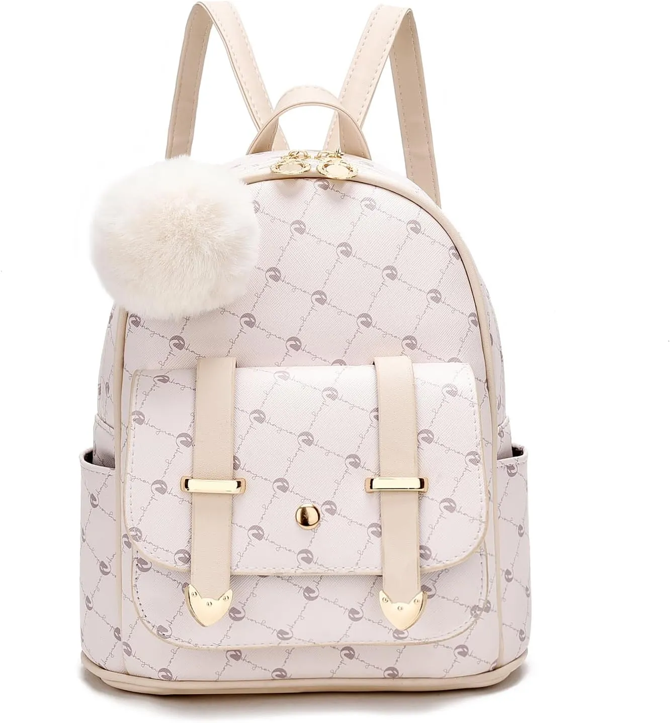 I IHAYNER Girls Fashion Backpack Mini Backpack Purse for Women Teenage Girls Purses PU Leather Pompom Backpack Shoulder Bag
