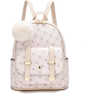 I IHAYNER Girls Fashion Backpack Mini Backpack Purse for Women Teenage Girls Purses PU Leather Pompom Backpack Shoulder Bag