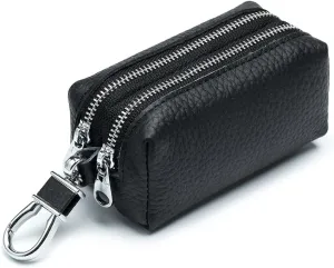 imeetu Leather Big Coin Purse, Change Pouch with 2 Keychain & 2 Zipper Pockets for Women(Black)