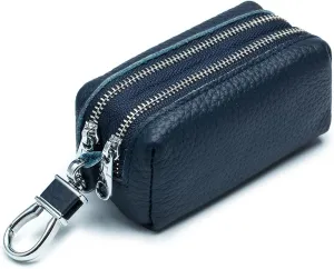 imeetu Leather Big Coin Purse, Change Pouch with 2 Keychain & 2 Zipper Pockets for Women(Treasure Blue)