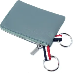 imeetu Leather Coin Purse Wallet, Mini Dual Keyrings Change Pouch Card Holder for Men Women (Blue, standard)