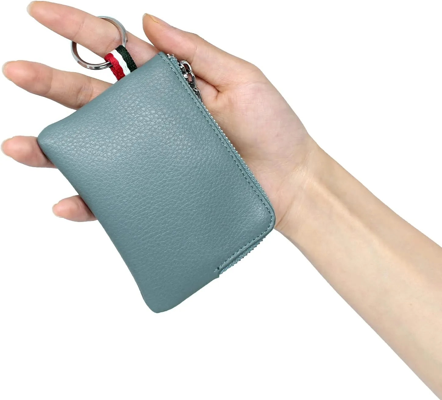 imeetu Leather Coin Purse Wallet, Mini Dual Keyrings Change Pouch Card Holder for Men Women (Blue, standard)
