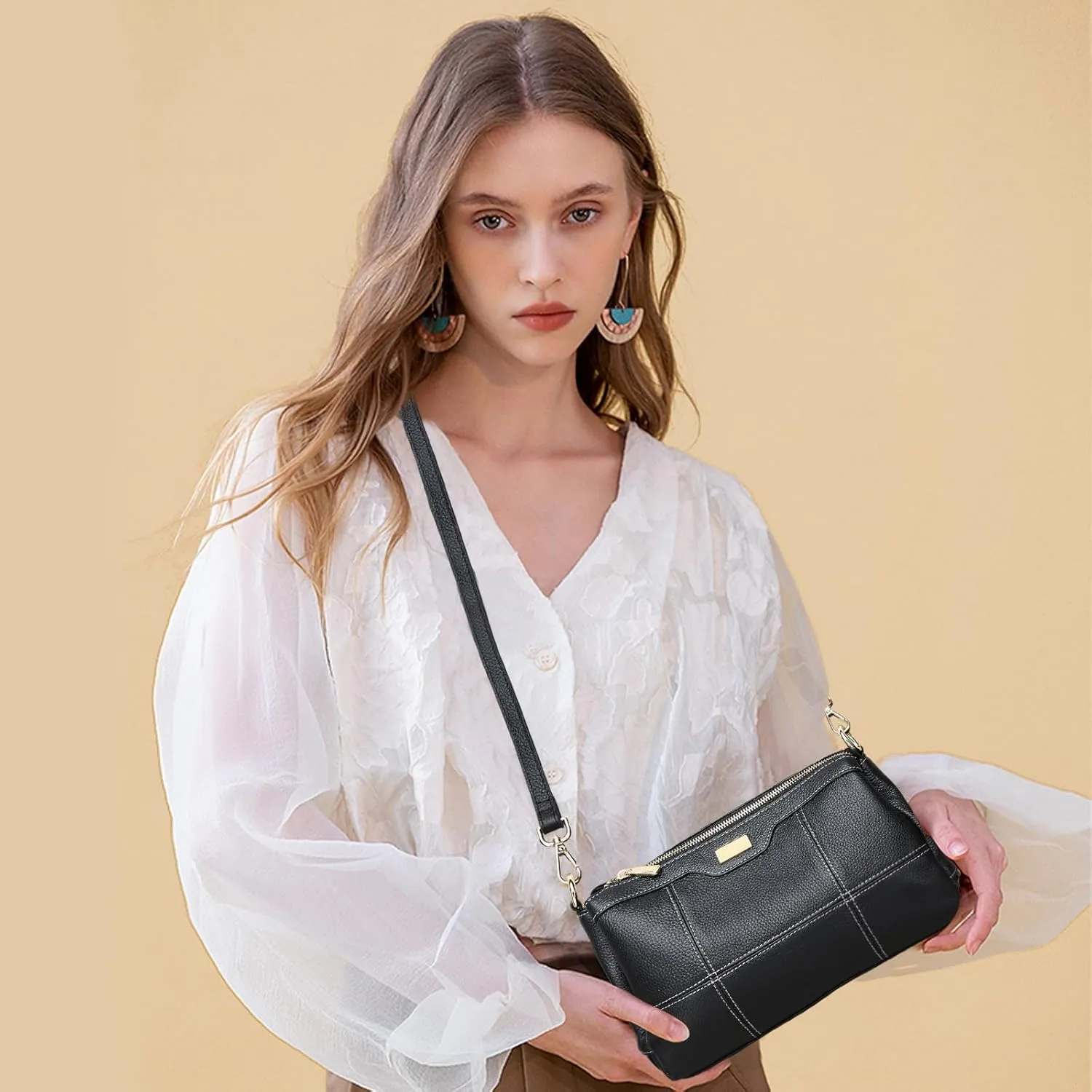 imeetu Shoulder Purse Bag with 2 Removable Straps for Women, Genuine Leather Cross Body Bag with Multi Pocket