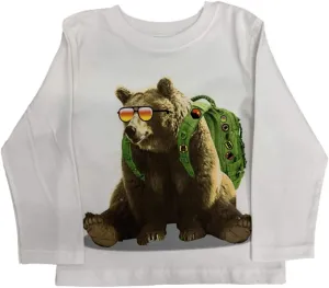 Infant & Toddler Boys White Backpack Grizzly Bear Long Sleeve Shirt Top 3T