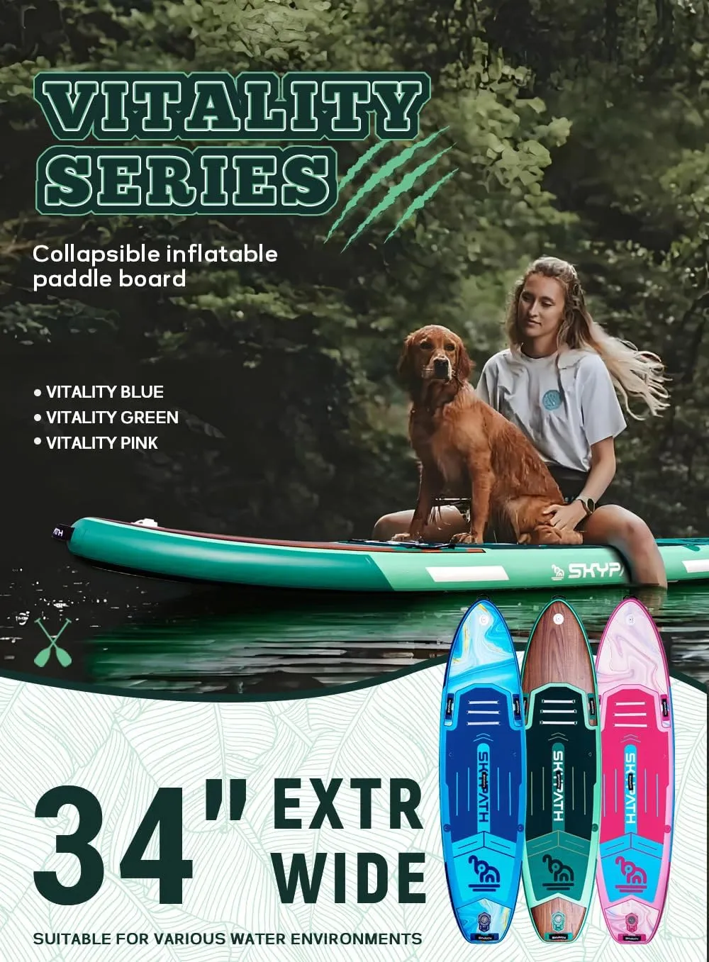 Inflatable Stand Up Paddle Board,10'6''*32''/11'*34'' Ultra-Light SUP Board,Blow Up Paddle Board, Wide Stable Family Board for Youth & Adults of All Skill Levels with Full Set of SUP Board Accessories
