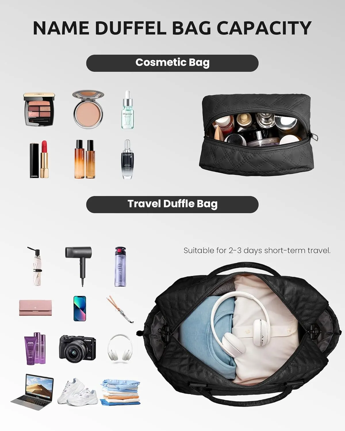 Initial Duffle Bag with Shoe Compartment, Personalized Weekender Bag with Shoulder Strap, Overnight Bag for Women with Trolley Sleeve & Wet Pocket,Travel Bag with Makeup Bag (Letter E)