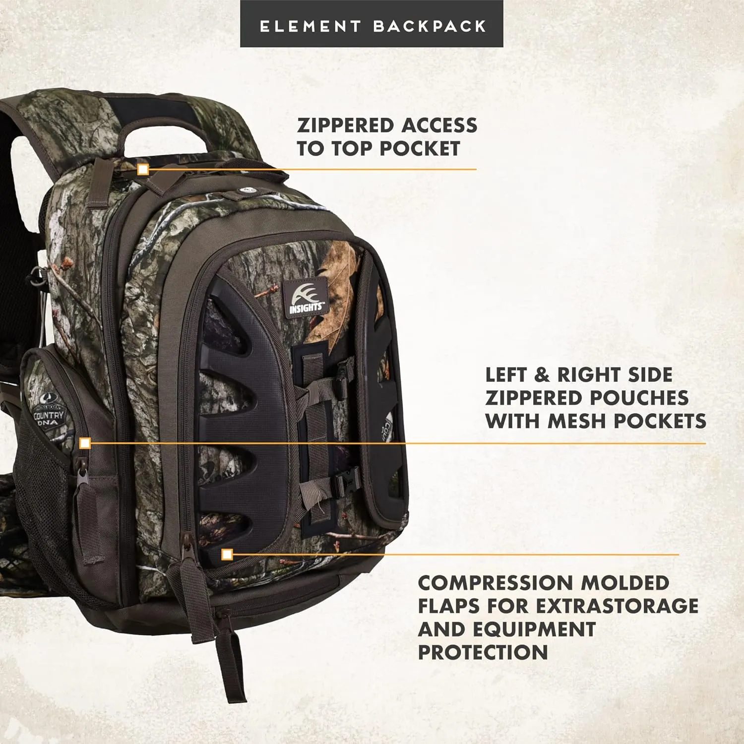 Insights Hunting by frogg toggs- The Element, Heavy Duty 1,831 Cubic Inch Hiking Fishing Camping Hunting Backpack