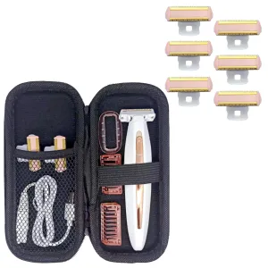 INVODA Hard Shaver Case for Finishing Touch Flawless Body Rechargeable Ladies Shaver Bundle with 6PCS Women Shaver Replacement Heads