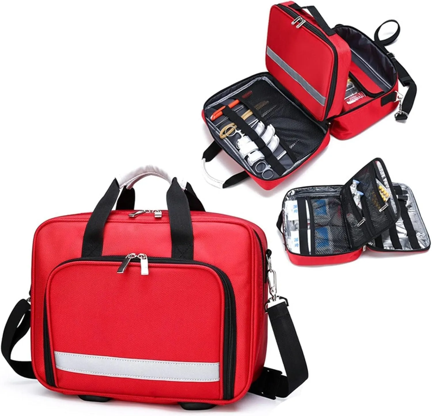 IOCCIOBB Professional Empty First Responder Bag Emergency Shoulder Bag Empty, Trauma First Aid Kits Storage Bag (Bag Only)(Red)