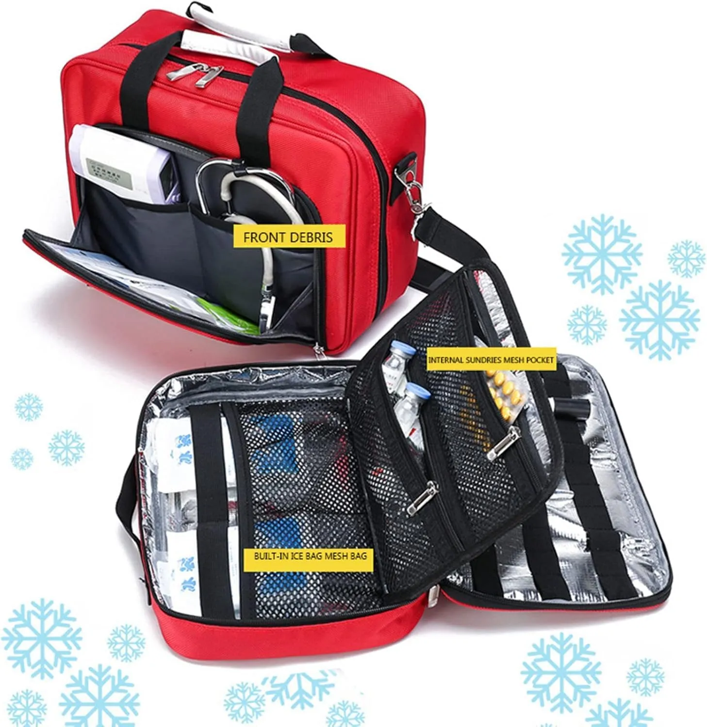 IOCCIOBB Professional Empty First Responder Bag Emergency Shoulder Bag Empty, Trauma First Aid Kits Storage Bag (Bag Only)(Red)