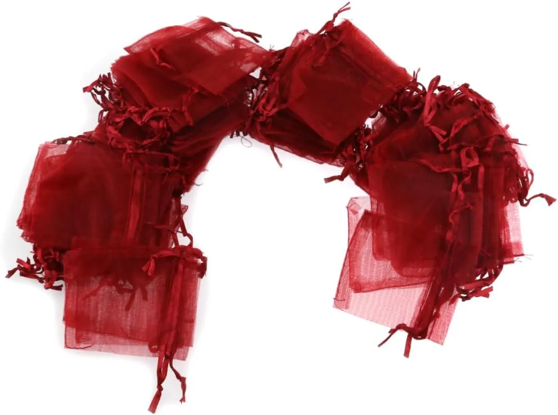 Ipetboom Organza Bags Present 100pcs Drawstring Pouches 7x9cm Wine Red for Wedding Party Festival Supplies